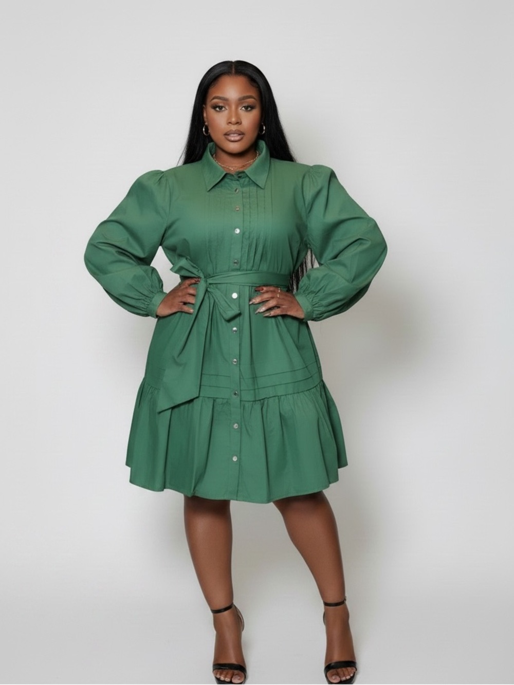 NWOT Flying Tomato Green Button-Front Tiered Shirt Dress